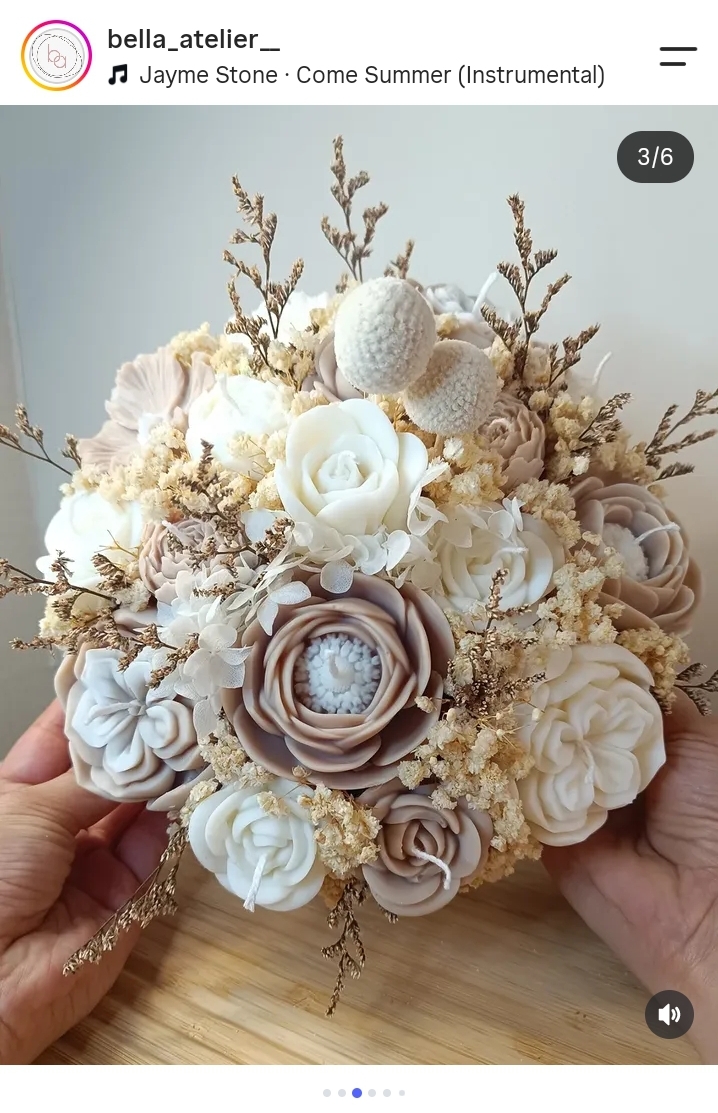 Buquê de velas em tons neutros por Aluna do Kit